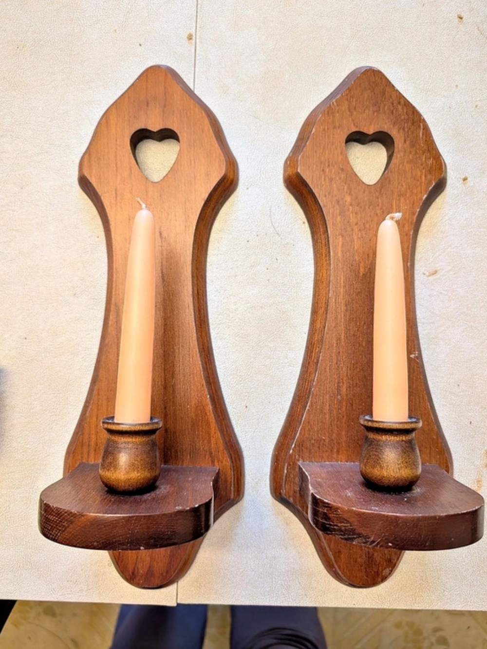Wooden Wall Candle Sconces Pair in Brown